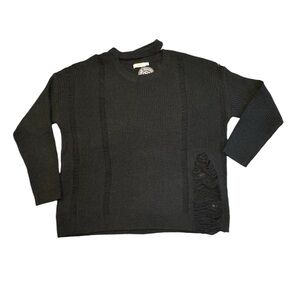 NWT - LUSH Women’s Oversized Distressed Sweater with Neck Detail Black L…